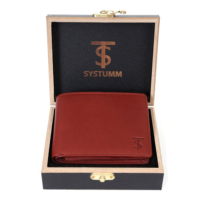 Systumm Men Brown Genuine Leather RFID Wallet (7 Card Slots)