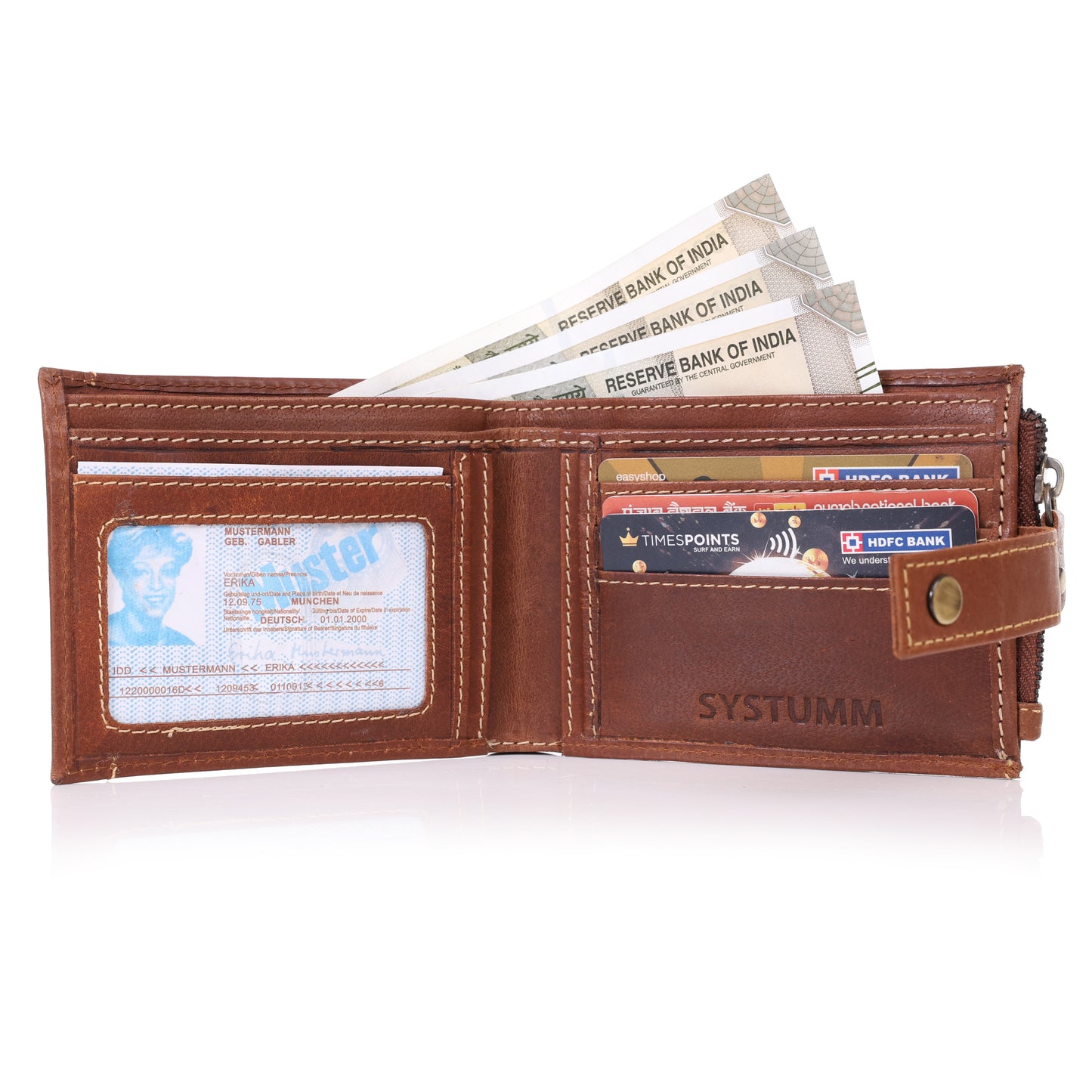 Systumm Men Brown Genuine Leather RFID Wallet