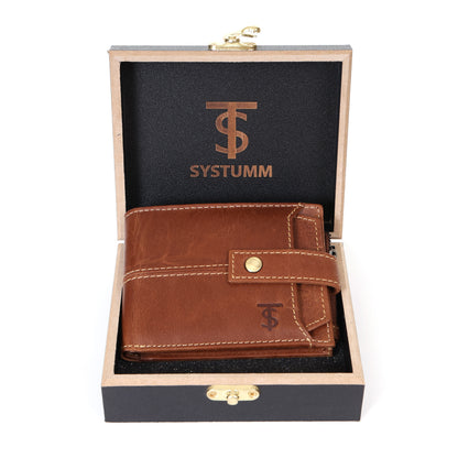 Systumm Men Brown Genuine Leather RFID Wallet