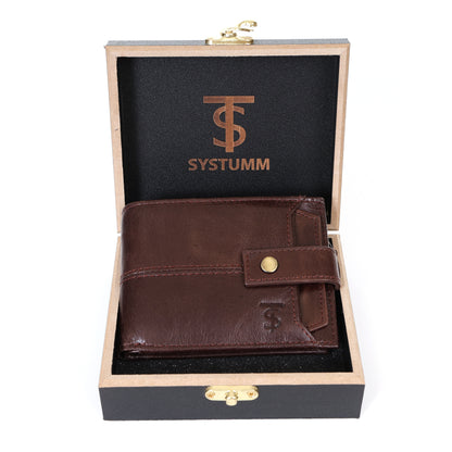 Systumm Men Brown Genuine Leather RFID Wallet