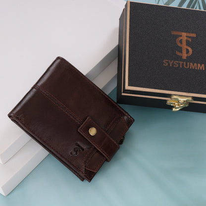 Systumm Men Brown Genuine Leather RFID Wallet