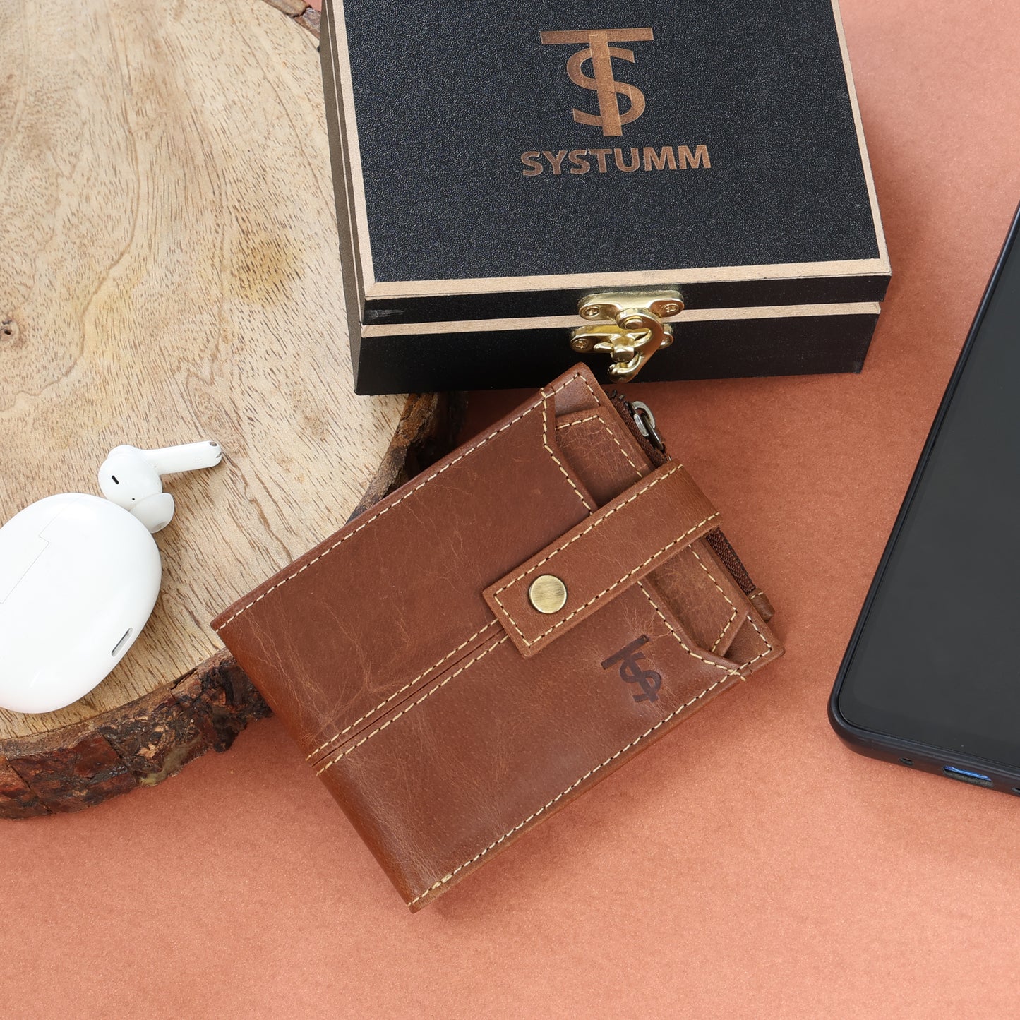 Systumm Men Brown Genuine Leather RFID Wallet