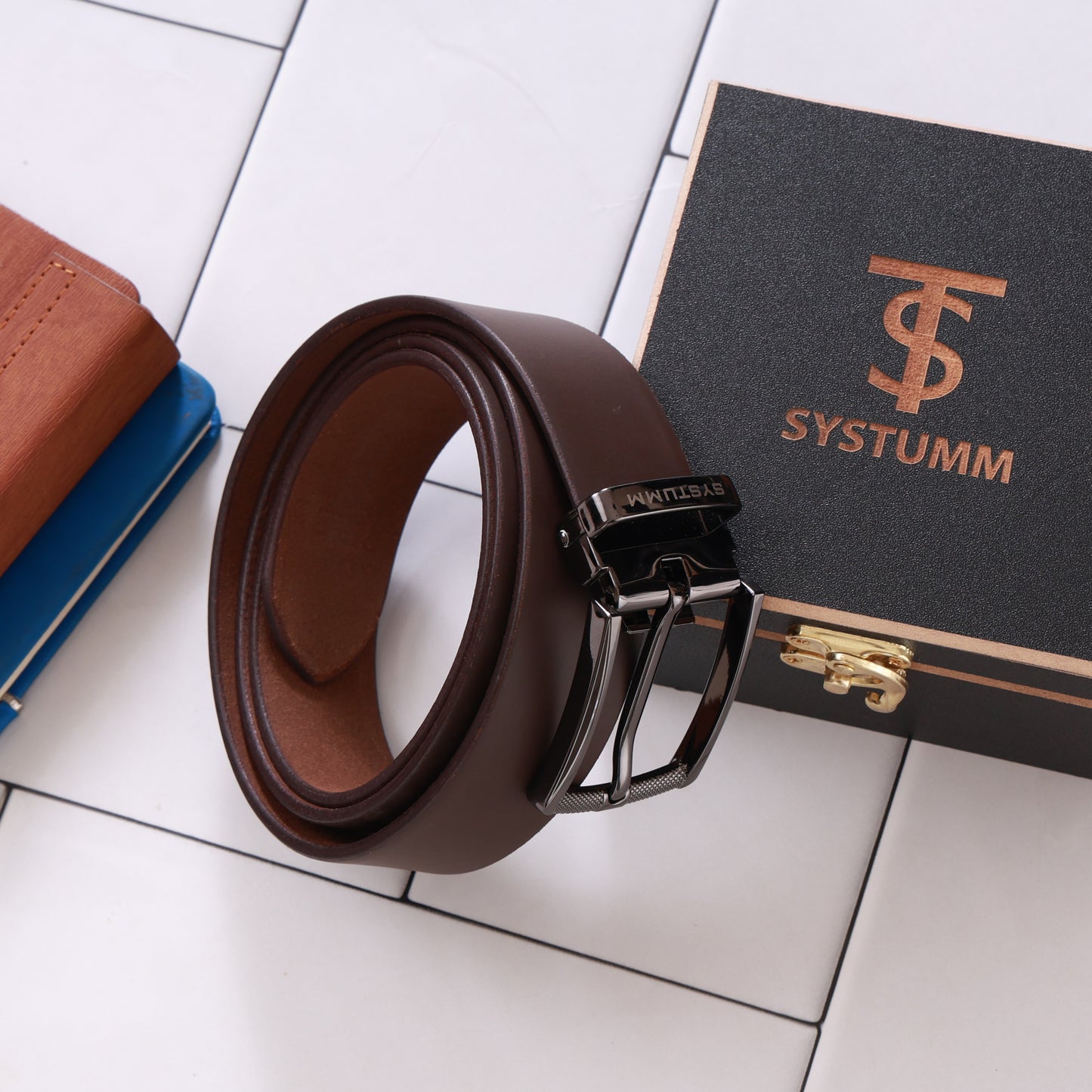 Systumm Men Formal Brown Genuine Leather Belt